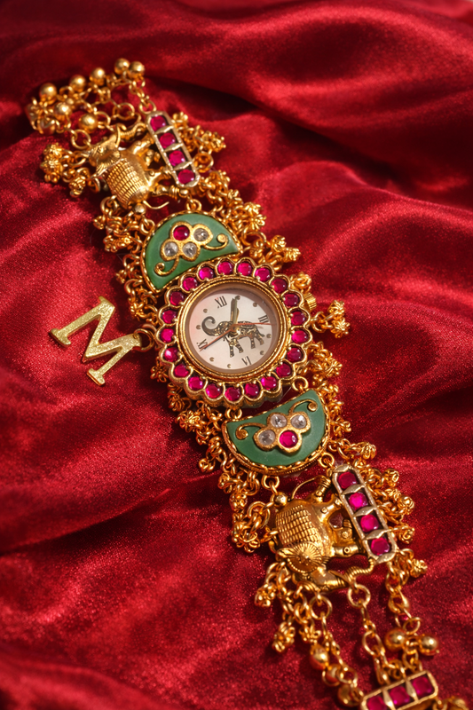 Gemstone Golden wristwatch with initials